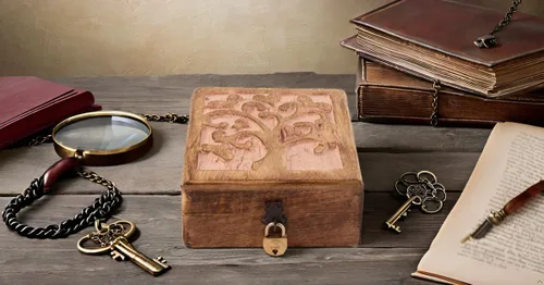 Vista 5 de Gran regalo de cumpleaños, caja de joyería decorativa de madera hecha a mano con tallado del árbol de la vida, cerradura y llave, organizador