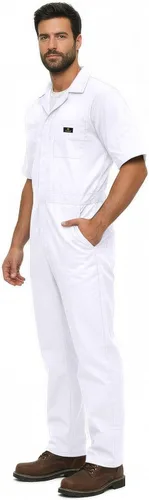 Vista 4 de Natural Uniforms - Overol con cremallera de manga corta para hombre, resistente a las manchas y a las arrugas (Blanco, Talla S)