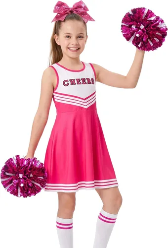 Vista 2 de lontakids Disfraces de animadora para niñas, vestidos de 4 piezas Rosa Rojo