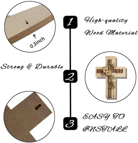 Vista 5 de Imahoocool Placa de madera para colgar en la pared, diseño rústico de madera con cruces, arte de pared para puerta delantera, hogar, cocina, granja