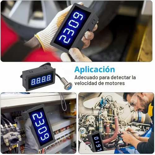 Vista 6 de EEEkit Tacómetro de 4 dígitos con LED azul, medidor de velocidad RPM digital para motores con sensor Hall NPN de interruptor de proximidad