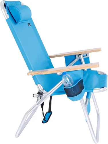 Vista 6 de Silla de playa de lujo XL ancha y alta de aluminio, plegable, de alta resistencia, de 17 pulgadas, para adultos, carga de 300 libras Azul Claro