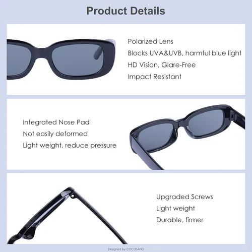 Vista 4 de COCOSAND Lentes de sol polarizados para niños, retro, rectangulares, hipster, para adolescentes, jóvenes, niños y niñas de 8 a 12 años