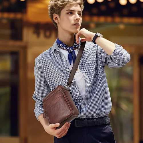 Vista 6 de molshine Sling - Mochila bandolera de cuero genuino para hombres y mujeres, mochila vintage para ciclismo