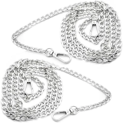 Vista 4 de 2 correas de cadena plana de metal de 47 pulgadas, correa de cadena extraíble para bolso de mano, accesorios con hebillas