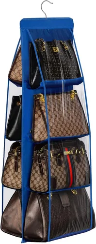 Vista 12 de Lirex Organizador colgante de bolso, 8 bolsillos, colgador de almacenamiento para bolso, ropa Oxford para armario familiar, dormitorio, plegable