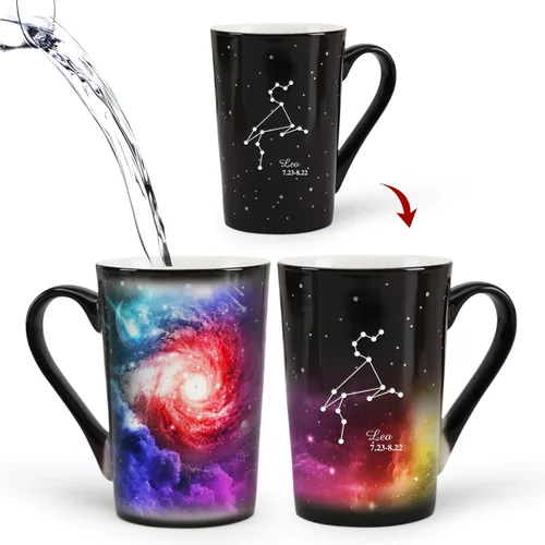 Vista 12 de Taza de constelación cambiante de calor de Acuario de 12 onzas, taza de café de Acuario con grabado, taza de café de cerámica que cambia