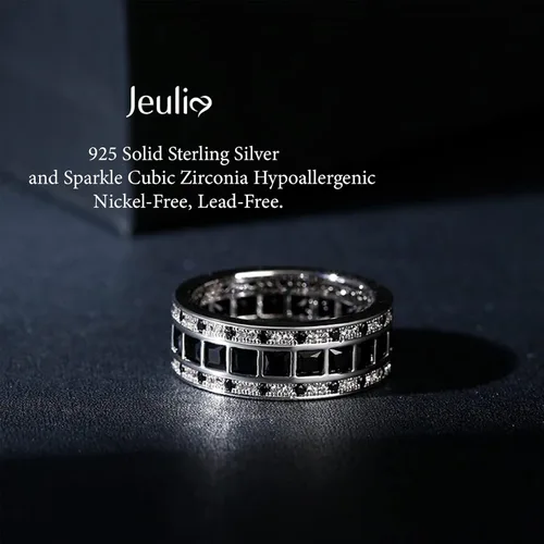 Vista 5 de Jeulia Anillo de diamantes de boda para hombre Anillo de plata de ley Eternity corte princesa para mujeres y hombres, anillo de compromiso apilable