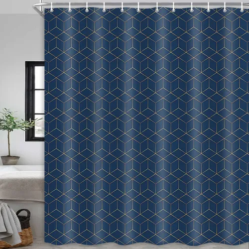 Vista 13 de JAWO Cortina de ducha geométrica negra y dorada, moderna cortina de baño de textura poligonal abstracta, cortina de baño de tela impermeable, 6