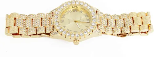 Vista 5 de Reloj de mujer con bisel grande de rocas, esfera de color con números romanos, totalmente cubierto en cristales - ST10327LA
