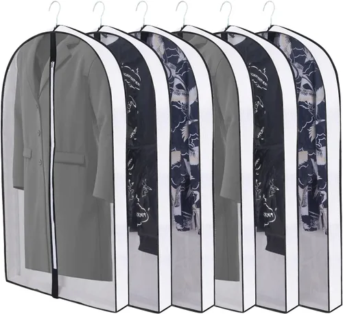 Vista 20 de Bolsas de ropa de 50 pulgadas para colgar ropa, fundas transparentes a prueba de trajes con refuerzos de 4 pulgadas para almacenamiento en armario
