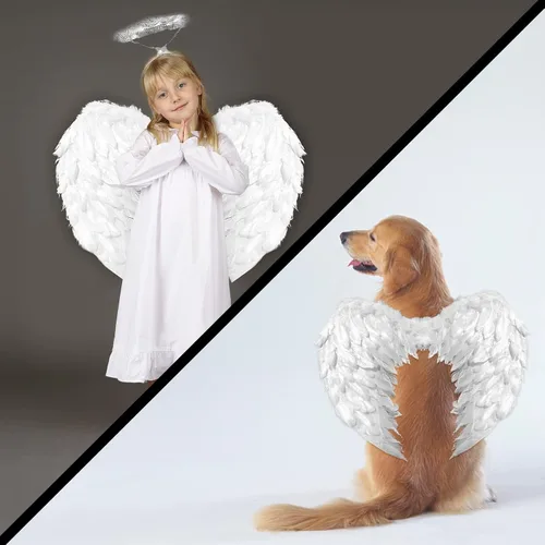 Vista 6 de Toffos Angel Wings for Adult Costume with Halo Headband for Women, Girls Costume Accessories for Halloween Xmas Party