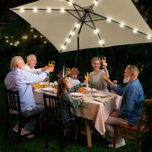 Vista 2 de Yescom Paraguas LED solar para patio con manivela de inclinación para poder mercado jardín patio cubierta