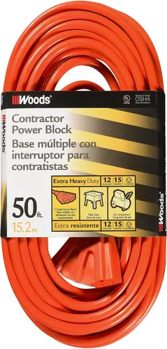 Vista 5 de Woods 990824 12/3 Cable de extensión de salida múltiple para exteriores; 2 pies; naranja