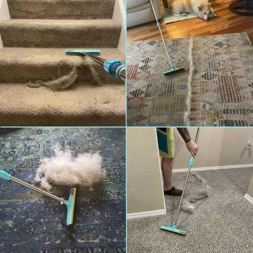 Vista 6 de Uproot Cleaner Xtra Herramienta de Eliminación de Pelo de Mascotas Reutilizable: Rastrillo de Alfombras con Mango Telescópico de 152 cm - Tan
