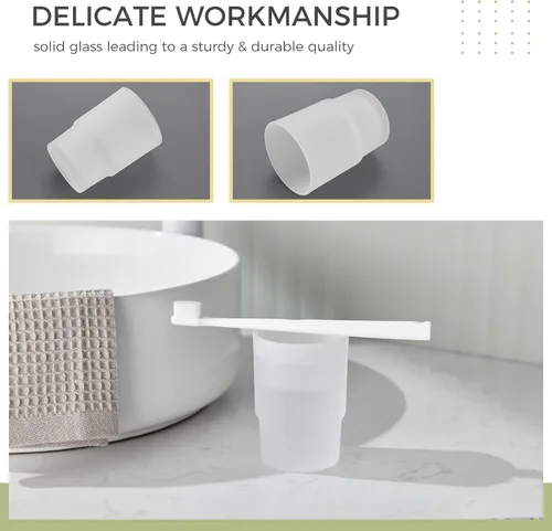 Vista 6 de Aomasi - Taza de cristal para lavabo de baño, taza de cepillo de dientes blanco esmerilado Thickened Substantial Glass, Modern Bathroom Tumbler