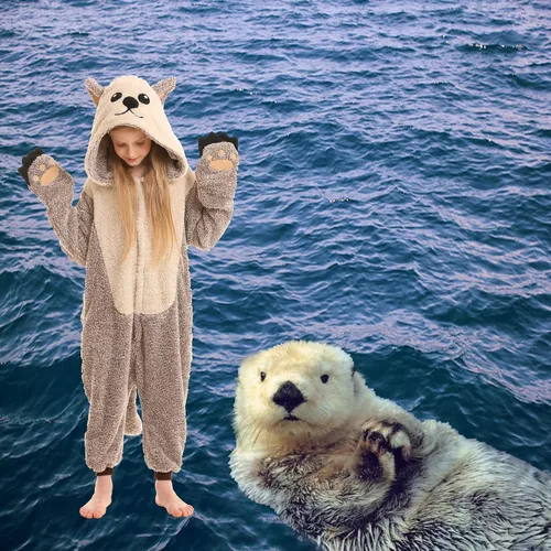 Vista 6 de SimZoo Kids Animal Pajamas, Boy Girls Otter Cosplay Costume Sleepwear, One-Piece Unisex Homewear 4-13Y