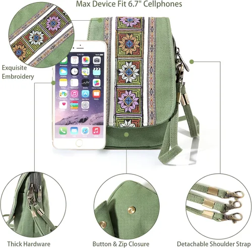 Vista 5 de Goodhan Bolsa cruzada de lona bordada para teléfono celular, monedero para mujer