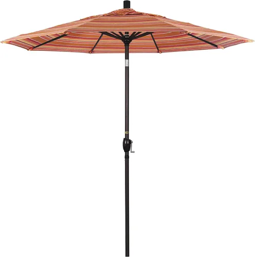 Vista 24 de California Umbrella Sombrilla redonda de aluminio de 7.5 pies, manivela elevadora, botón de inclinación, poste de bronce, Sunbrella Air Blue