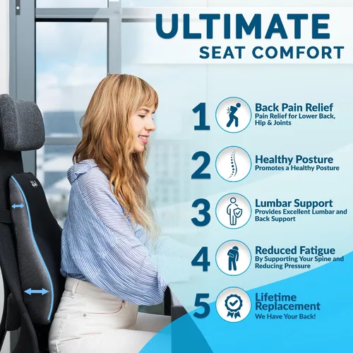 Vista 2 de ComfiLife Almohada de apoyo lumbar para silla de oficina – Almohada lumbar de espuma viscoelástica premium – Respaldo para silla de oficina, coche