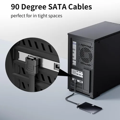 Vista 2 de BolAAzuL - Juego de 2 cables SATA III de ángulo recto y recto, cables de datos SATA de 90 grados + cable SATA 3 de recto a recto, cable SATA
