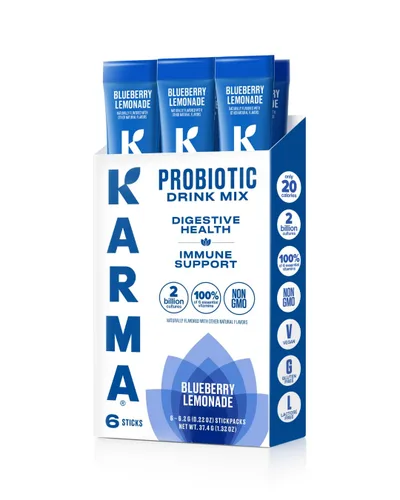 Vista 11 de Bolsa de Hidratación Probiótica Karma - Paquete de 6, Mezcla de Bebida en Polvo de Bayas y Cereza - Apoyo Inmunológico y de la Salud Intestinal Para
