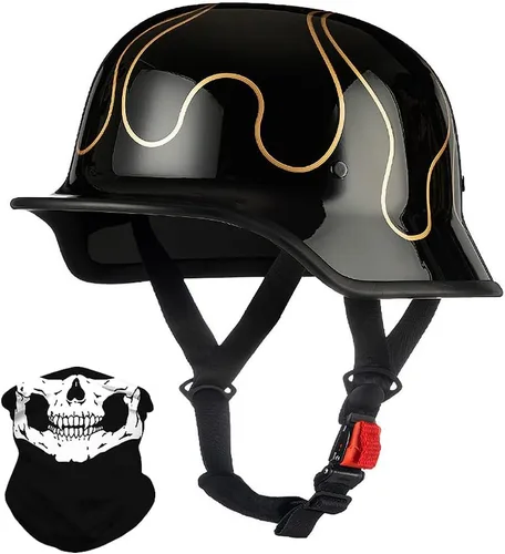 Vista 9 de Medio casco de motocicleta alemana vintage, aprobado por DOT, para adultos, hombres y mujeres, casco retro abierto, con hebilla ajustable