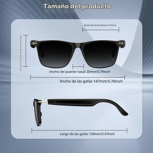 Vista 5 de Lentes inteligentes AI con ChatGPT, lentes Bluetooth, traducción en 129 idiomas, para reproducción de música, llamadas manos libres, impermeable