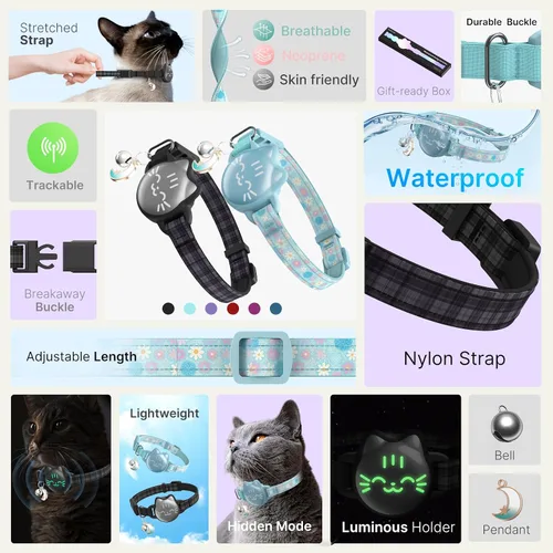 Vista 7 de AirTag - Collar de gato reflectante compatible con Apple AirTag de 1ª y 2ª generación, soporte oculto con campana, correa ligera resistente al agua