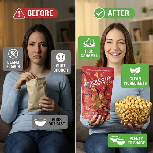 Vista 6 de KrackCorn Palomitas de maíz de caramelo, sin OMG, sin gluten, sin alta fructosa, sin culpa, delicia nocturna de película no grasa, 1.25 onzas