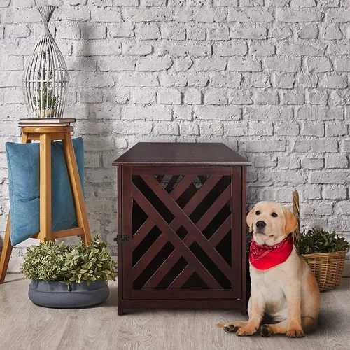 Vista 23 de Casual Home Mueble de madera para perros de interior, jaula para perros, mesa auxiliar, mesa de noche, cuna para perros con cierre de seguridad