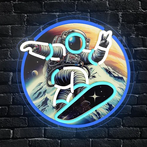 Vista 9 de Monopatín de astronauta, letrero de neón con impresión UV, letrero acrílico para decoración de pared, luz de neón para dormitorio, bar, cafetería