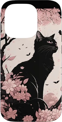 Vista 17 de Cute Pink Japanese Cherry Blossom Cat Aesthetic Case for iPhone 16