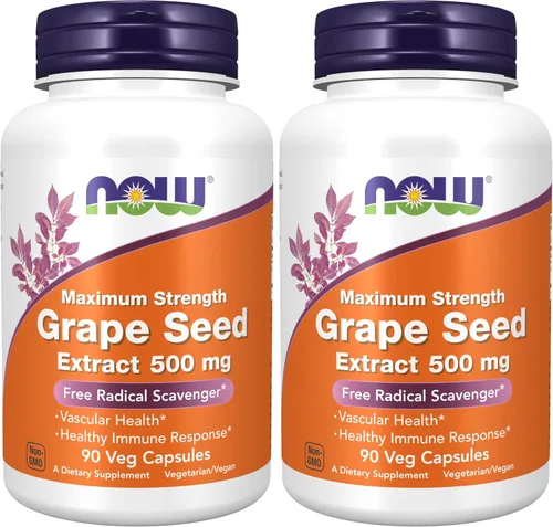 Vista 10 de Now Supplements, extracto de semilla de uva, fuerza máxima 500 mg (un extracto altamente concentrado con un mínimo de 90% de polifenoles), 90