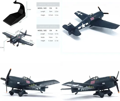 Vista 3 de Fighter Jet Modelo 1/72 Escala US F6F Hellcat Modelo de avión fundido a presión Modelo de avión Modelo de avión Modelo de Avión para Colección