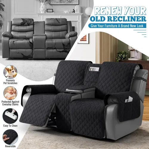Vista 4 de TAOCOCO Funda para Sillón de Dos Plazas Reclinable 100% Impermeable con Consola Central, Funda de Sofá Reclinable Reversible para 2 Asientos