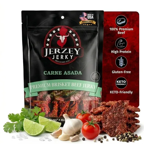 Vista 25 de Jerzey Jerky Carne Asada Brisket Jerky 2.5oz (2 Pack) – Bocadillos de carne de brisket asada con alto contenido en proteínas, sin gluten