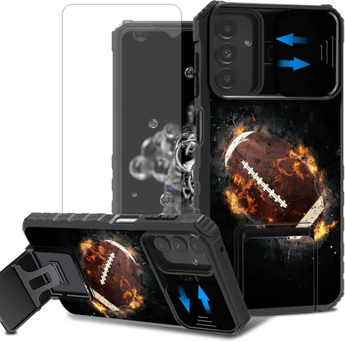 Vista 78 de Funda para teléfono Samsung Galaxy A15 5G con protector de pantalla con cubierta deslizante para cámara y soporte de doble capa híbrida resistente a