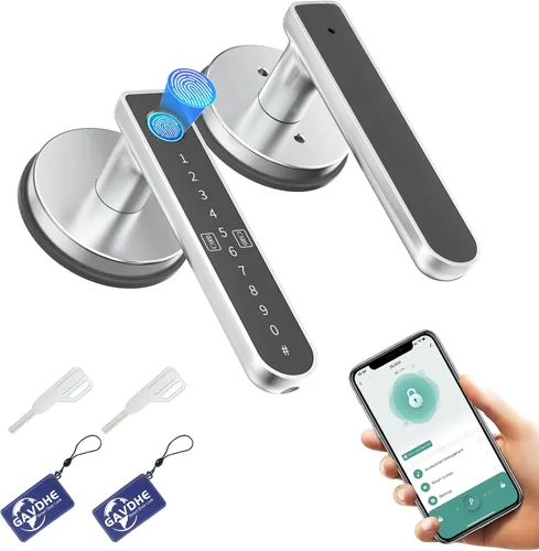 Vista 8 de Cerradura de puerta de huellas dactilares, perilla inteligente de puerta con entrada sin llave, cerradura de puerta biométrica con control de Gris