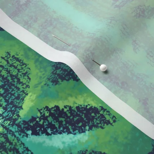 Vista 5 de Spoonflower Tela - Flores verdes azules esmeralda olas retro Tiki hawaiano vintage mediados impreso en tela de gasa Fat Quarter - Costura de ropa