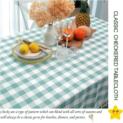 Vista 2 de Midsummer Breeze - Mantel a cuadros cuadrado de mezcla de algodón y colección Gingham, ideal para cocina, restaurante, casa de campo, decoración
