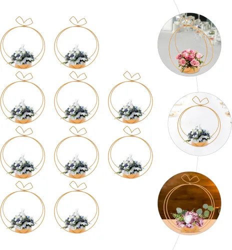 Vista 3 de Jarrones dorados para centros de mesa de boda, 10 piezas de centro de mesa de metal geométrico dorado, elegantes centros de mesa de boda para mesas