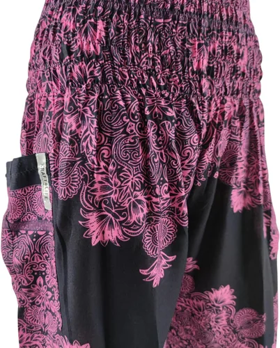 Vista 6 de Kraft4Life Pantalones harén de yoga con cintura fruncida para mujer, estilo bohemio, bohemio, hippie, 2 bolsillos