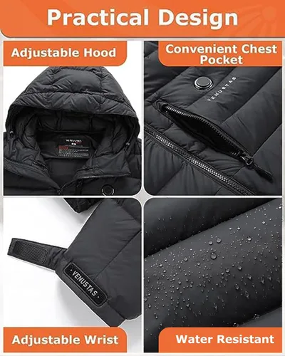 Vista 5 de Venustas Men's Heated Down Jacket with Battery Pack, Electric Lightweight Packable Puffer Jacket, Heated Coat for Outdoors