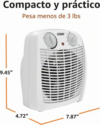 Vista 6 de EZ-HEAT Calentador de espacio portátil para interiores de 750/1,500 vatios con termostato ajustable, sensor de sobrecalentamiento, interruptor