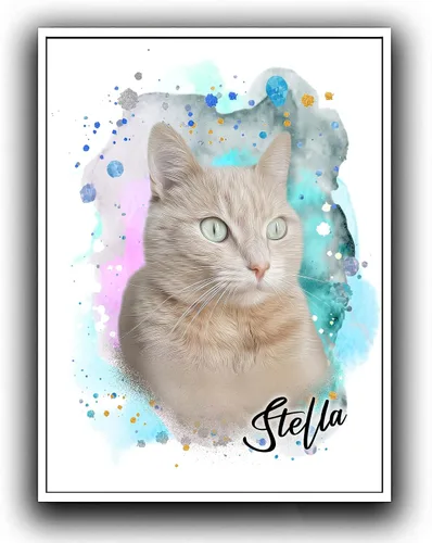 Vista 4 de Pintura de acuarela personalizada con retrato de perro y gato, impresiones en lienzo enmarcadas con tus fotos, arte de pared para decoración