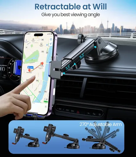 Vista 4 de Cargador inalámbrico para automóvil, MOKPR 15W carga rápida con sujeción automática, soporte de cargador para automóvil manos libres para tablero