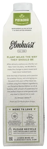 Vista 3 de Elmhurst, Leche de pistacho Barista, 32 Fl Oz