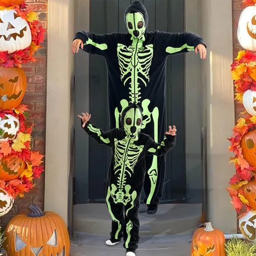 Vista 7 de Cheetah Tiger Skeleton Costume Toddler Kids Adult Halloween Costume Animal Oneise Costume Outfit for Girls Boys Women Men