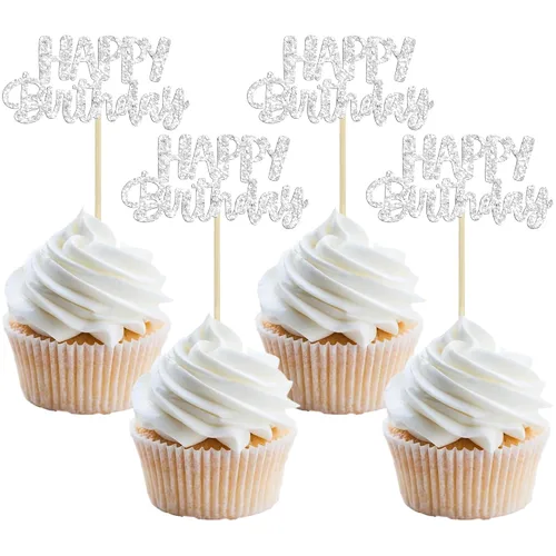 Vista 12 de Gyufise 24 piezas de decoración para pastel de cumpleaños con purpurina, adornos brillantes para pastel de cumpleaños, adornos de comida